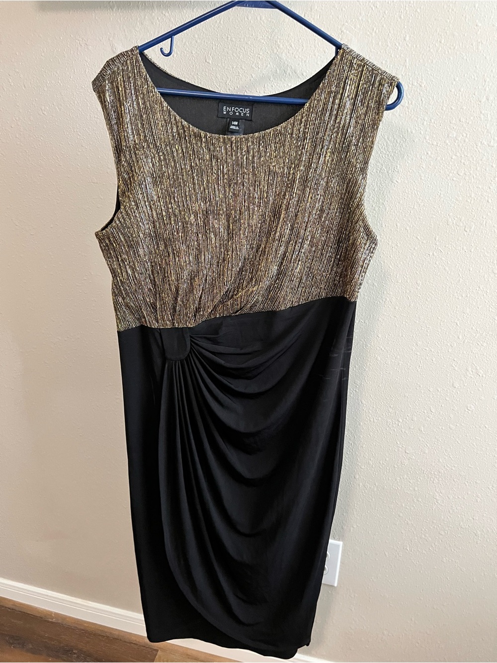 Enfocus Women 14W Black Gold Metallic Cocktail Dress Plus Size